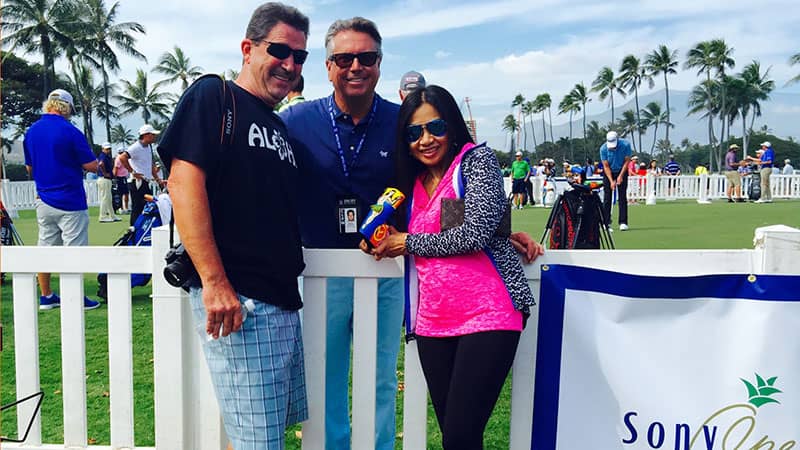 Scotty catching up with friends at the Sony Open. 